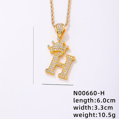 Casual Elegant Letter Crown Copper Plating Inlay Zircon Gold Plated Pendant Necklace