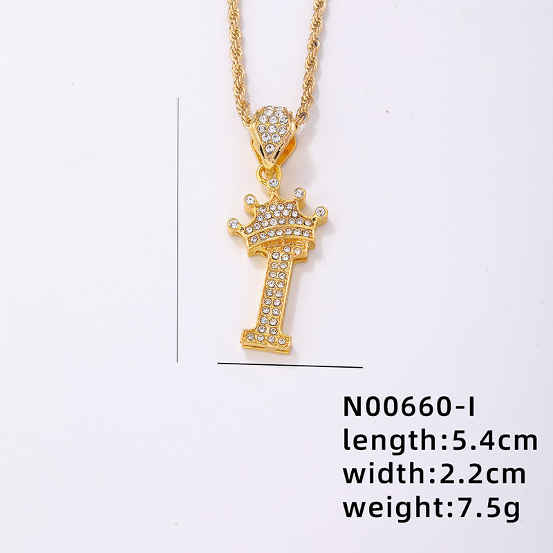 Casual Elegant Letter Crown Copper Plating Inlay Zircon Gold Plated Pendant Necklace