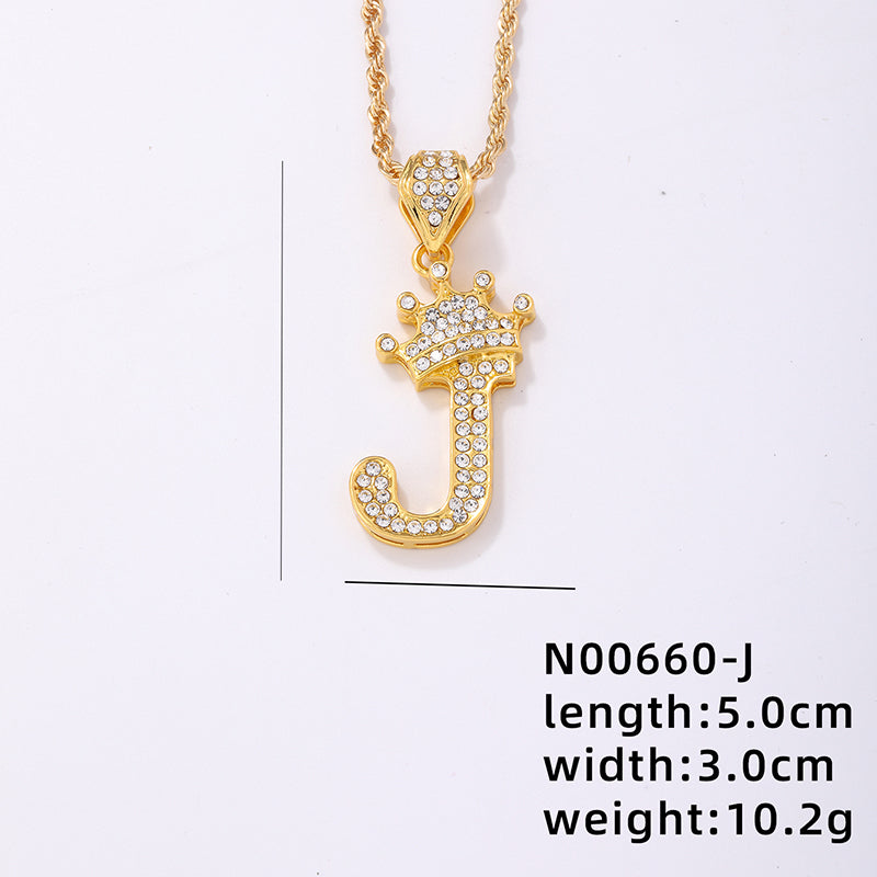 Casual Elegant Letter Crown Copper Plating Inlay Zircon Gold Plated Pendant Necklace