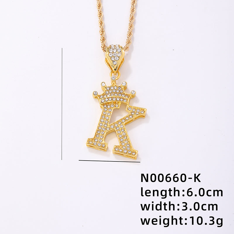 Casual Elegant Letter Crown Copper Plating Inlay Zircon Gold Plated Pendant Necklace