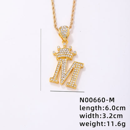 Casual Elegant Letter Crown Copper Plating Inlay Zircon Gold Plated Pendant Necklace