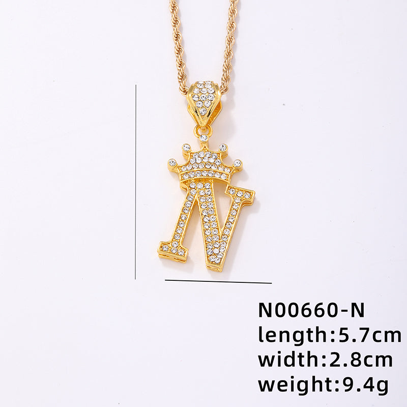 Casual Elegant Letter Crown Copper Plating Inlay Zircon Gold Plated Pendant Necklace