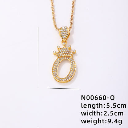 Casual Elegant Letter Crown Copper Plating Inlay Zircon Gold Plated Pendant Necklace