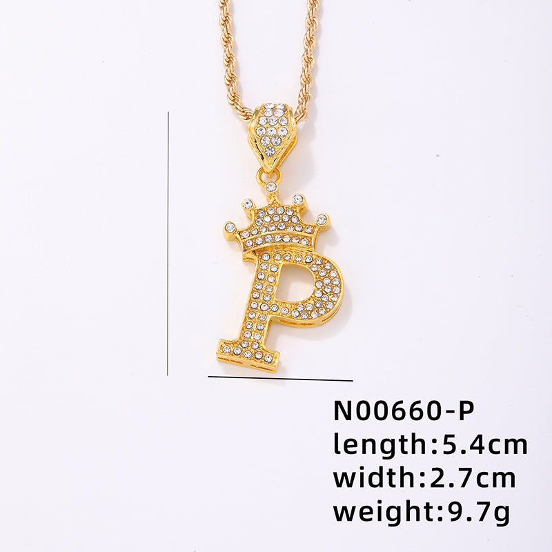 Casual Elegant Letter Crown Copper Plating Inlay Zircon Gold Plated Pendant Necklace