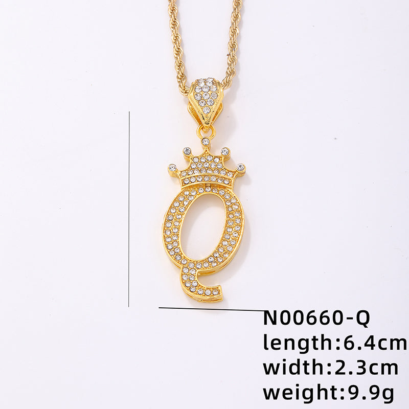 Casual Elegant Letter Crown Copper Plating Inlay Zircon Gold Plated Pendant Necklace