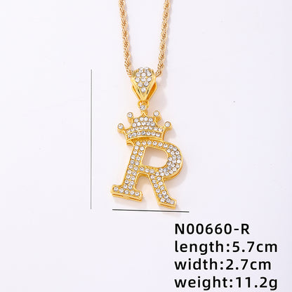 Casual Elegant Letter Crown Copper Plating Inlay Zircon Gold Plated Pendant Necklace