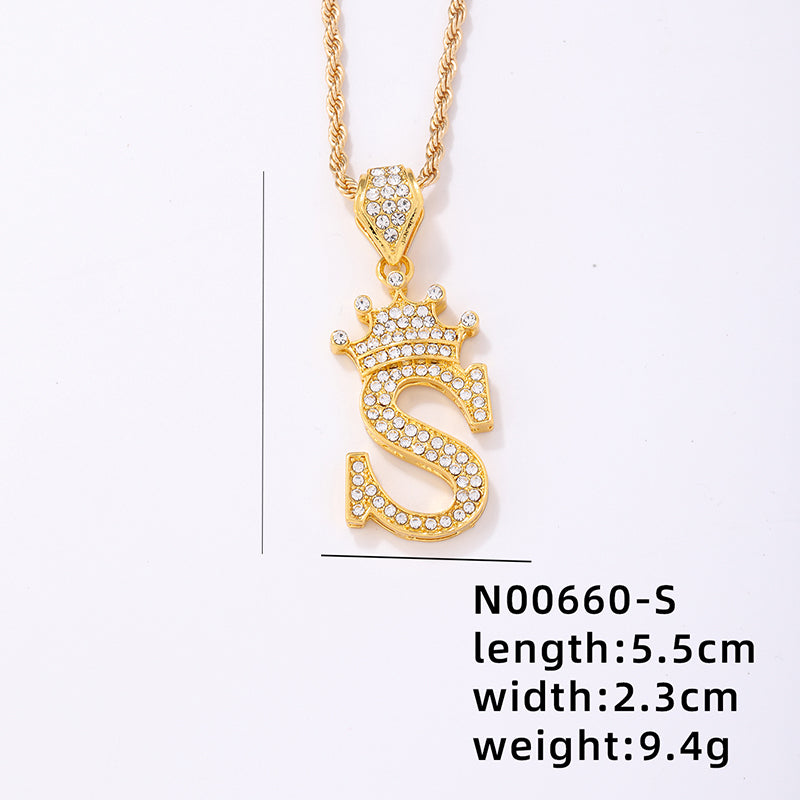 Casual Elegant Letter Crown Copper Plating Inlay Zircon Gold Plated Pendant Necklace