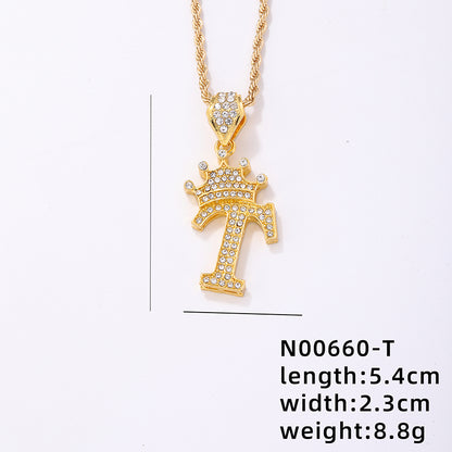 Casual Elegant Letter Crown Copper Plating Inlay Zircon Gold Plated Pendant Necklace