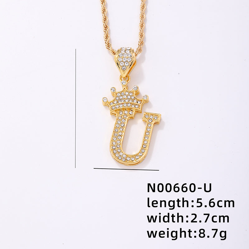 Casual Elegant Letter Crown Copper Plating Inlay Zircon Gold Plated Pendant Necklace