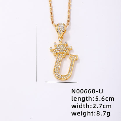 Casual Elegant Letter Crown Copper Plating Inlay Zircon Gold Plated Pendant Necklace