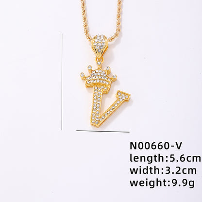 Casual Elegant Letter Crown Copper Plating Inlay Zircon Gold Plated Pendant Necklace