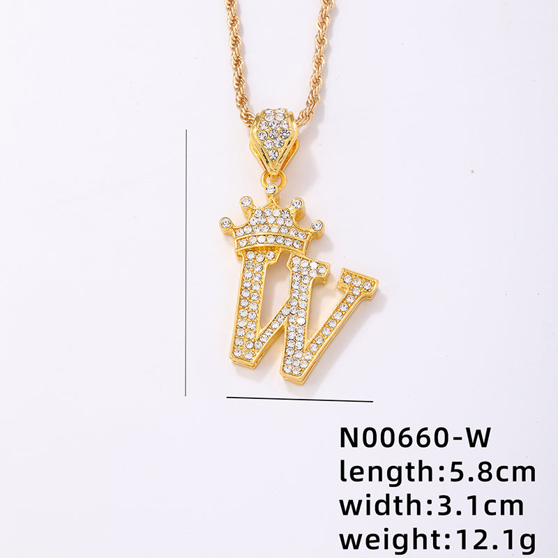 Casual Elegant Letter Crown Copper Plating Inlay Zircon Gold Plated Pendant Necklace