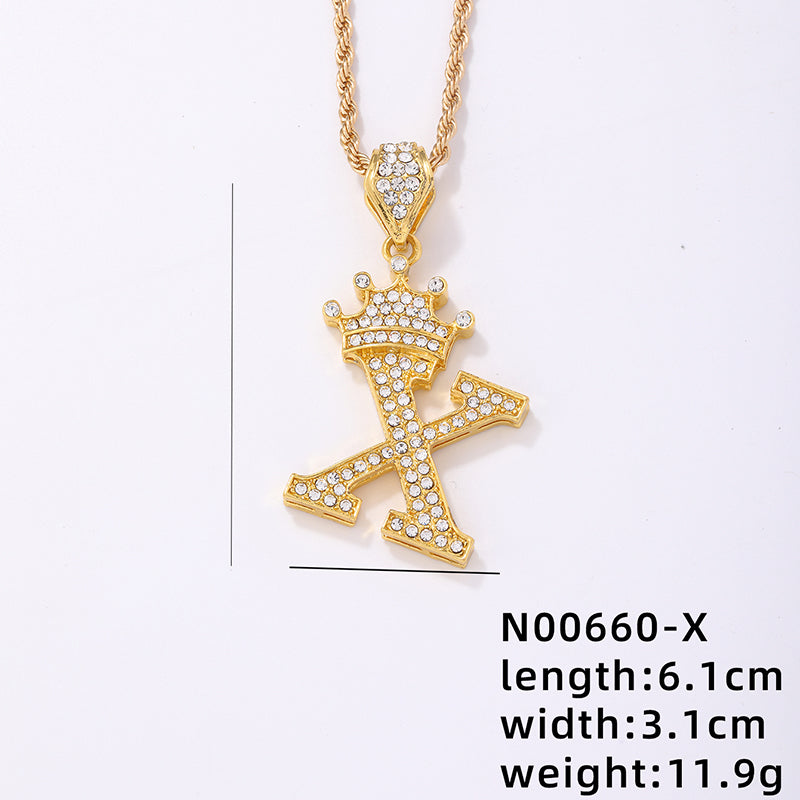 Casual Elegant Letter Crown Copper Plating Inlay Zircon Gold Plated Pendant Necklace