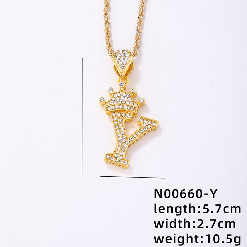 Casual Elegant Letter Crown Copper Plating Inlay Zircon Gold Plated Pendant Necklace