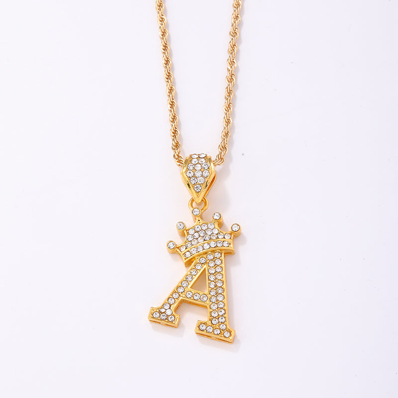 Casual Elegant Letter Crown Copper Plating Inlay Zircon Gold Plated Pendant Necklace