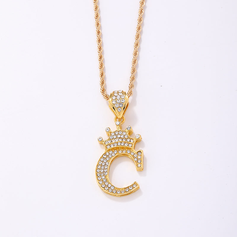 Casual Elegant Letter Crown Copper Plating Inlay Zircon Gold Plated Pendant Necklace