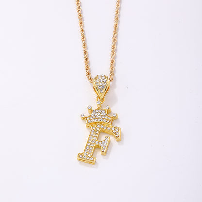 Casual Elegant Letter Crown Copper Plating Inlay Zircon Gold Plated Pendant Necklace