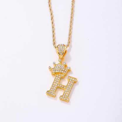 Casual Elegant Letter Crown Copper Plating Inlay Zircon Gold Plated Pendant Necklace