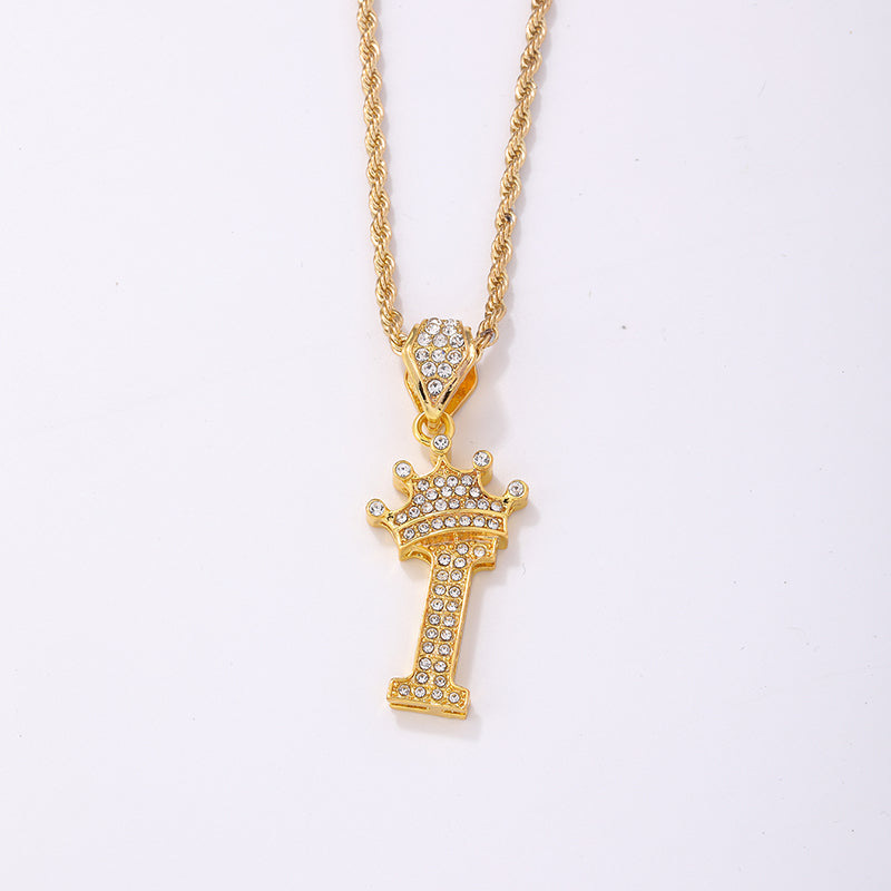 Casual Elegant Letter Crown Copper Plating Inlay Zircon Gold Plated Pendant Necklace