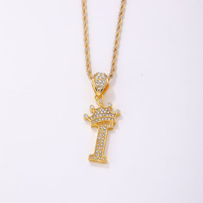 Casual Elegant Letter Crown Copper Plating Inlay Zircon Gold Plated Pendant Necklace