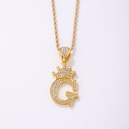 Casual Elegant Letter Crown Copper Plating Inlay Zircon Gold Plated Pendant Necklace