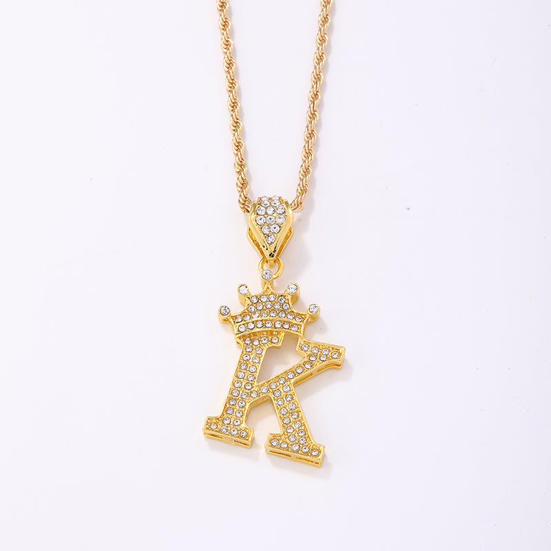 Casual Elegant Letter Crown Copper Plating Inlay Zircon Gold Plated Pendant Necklace