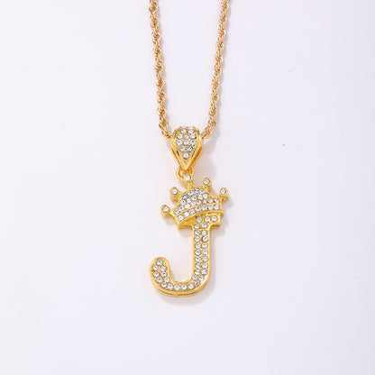 Casual Elegant Letter Crown Copper Plating Inlay Zircon Gold Plated Pendant Necklace