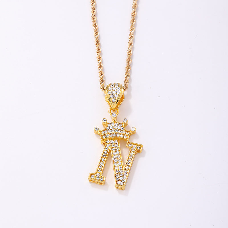 Casual Elegant Letter Crown Copper Plating Inlay Zircon Gold Plated Pendant Necklace