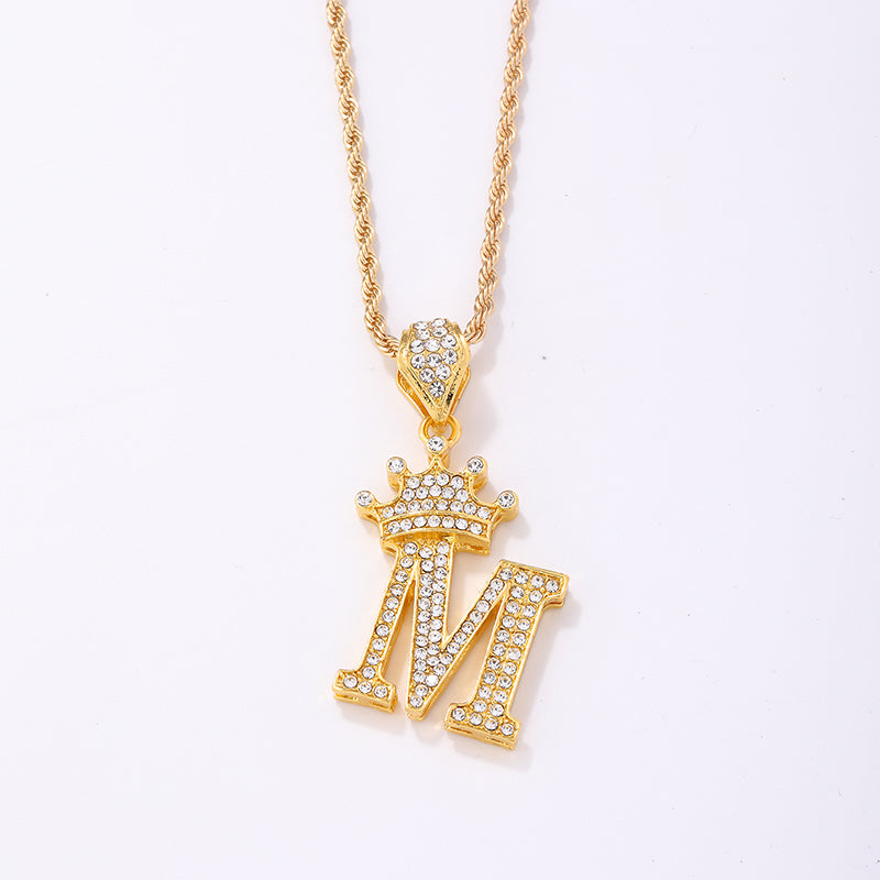 Casual Elegant Letter Crown Copper Plating Inlay Zircon Gold Plated Pendant Necklace