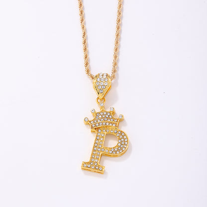 Casual Elegant Letter Crown Copper Plating Inlay Zircon Gold Plated Pendant Necklace