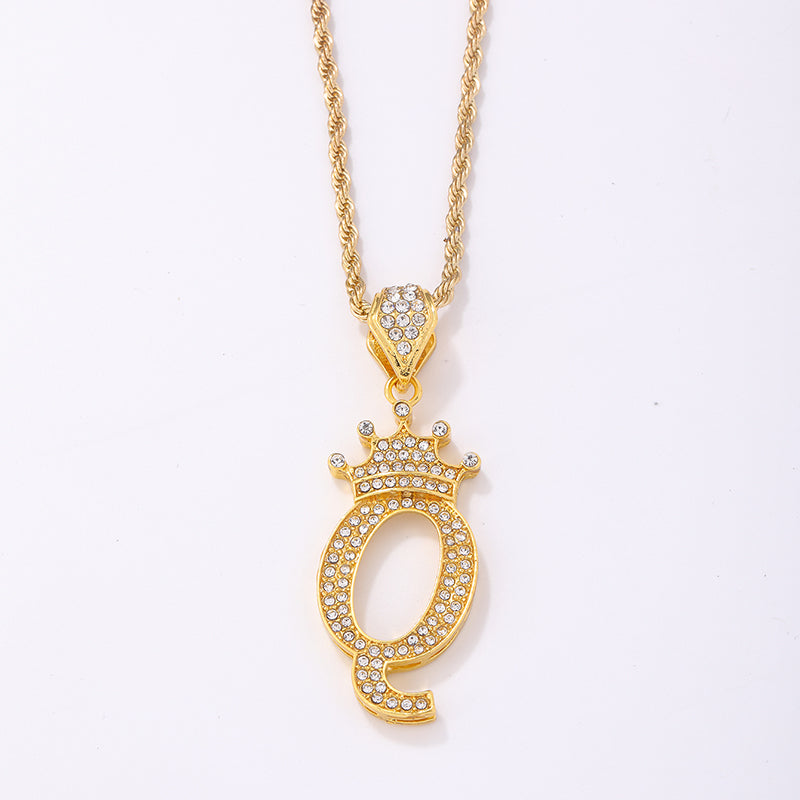 Casual Elegant Letter Crown Copper Plating Inlay Zircon Gold Plated Pendant Necklace