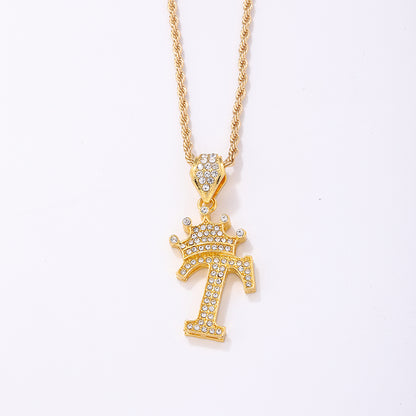 Casual Elegant Letter Crown Copper Plating Inlay Zircon Gold Plated Pendant Necklace