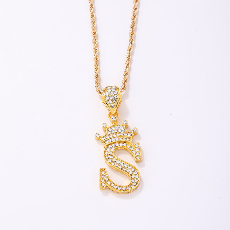 Casual Elegant Letter Crown Copper Plating Inlay Zircon Gold Plated Pendant Necklace