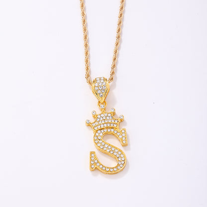 Casual Elegant Letter Crown Copper Plating Inlay Zircon Gold Plated Pendant Necklace