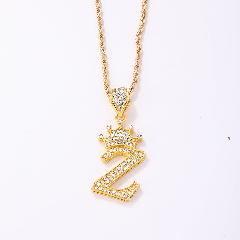 Casual Elegant Letter Crown Copper Plating Inlay Zircon Gold Plated Pendant Necklace