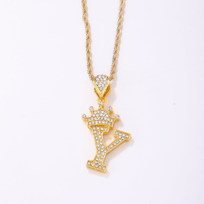 Casual Elegant Letter Crown Copper Plating Inlay Zircon Gold Plated Pendant Necklace