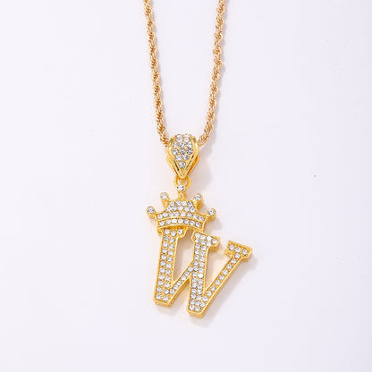 Casual Elegant Letter Crown Copper Plating Inlay Zircon Gold Plated Pendant Necklace