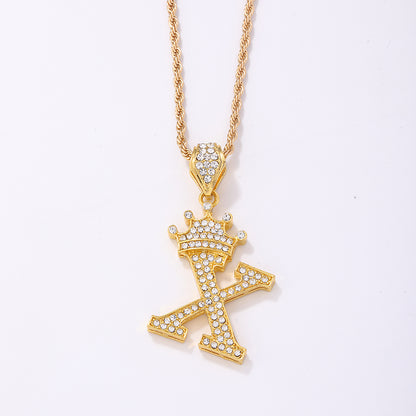 Casual Elegant Letter Crown Copper Plating Inlay Zircon Gold Plated Pendant Necklace