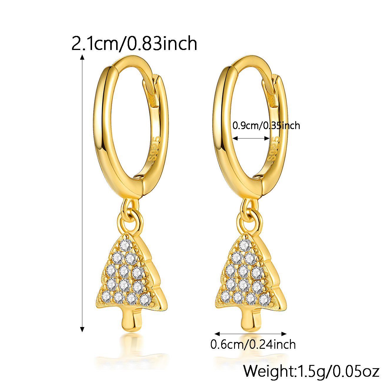 1 Pair Christmas Shiny Christmas Tree Plating Inlay Sterling Silver Zircon 18k Gold Plated Rhodium Plated Drop Earrings