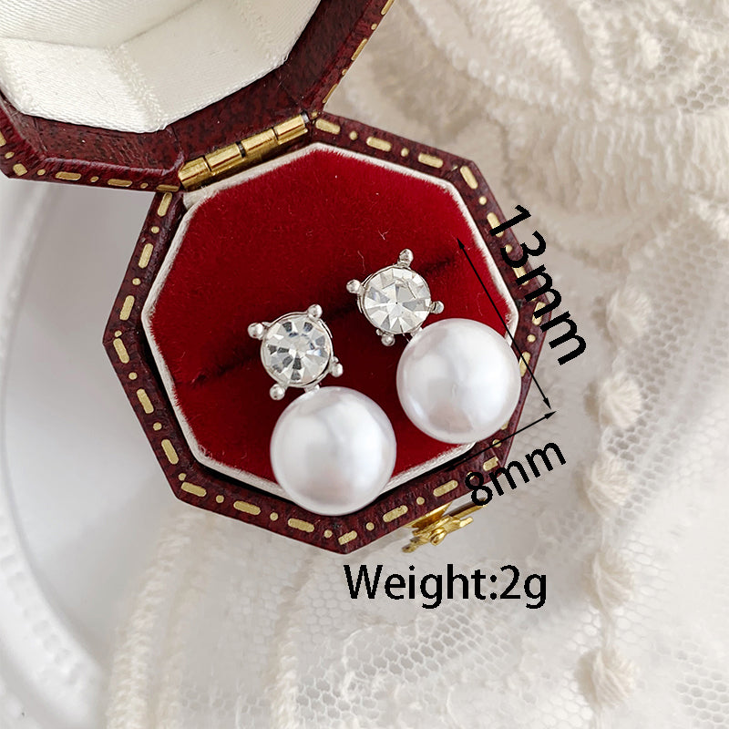 1 Pair Sweet Solid Color Plating Inlay Alloy Artificial Rhinestones Artificial Pearls White Gold Plated Ear Studs