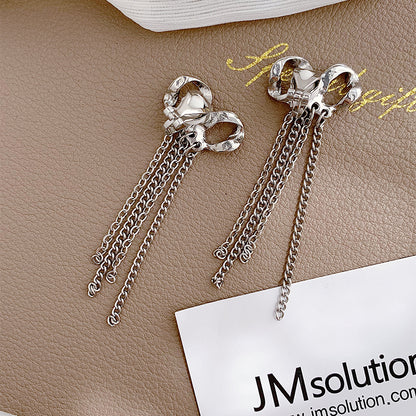 1 Pair Simple Style Bow Knot Plating Alloy White Gold Plated Drop Earrings