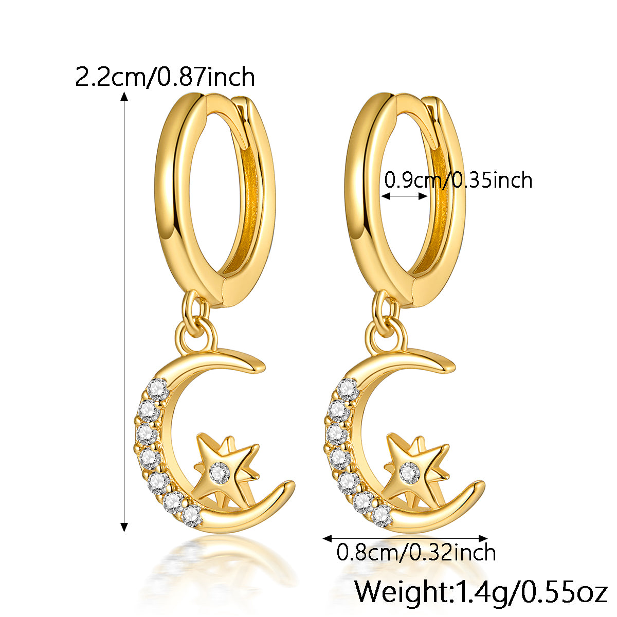 1 Pair Simple Style Streetwear Star Moon Plating Inlay Sterling Silver Zircon 18k Gold Plated Drop Earrings