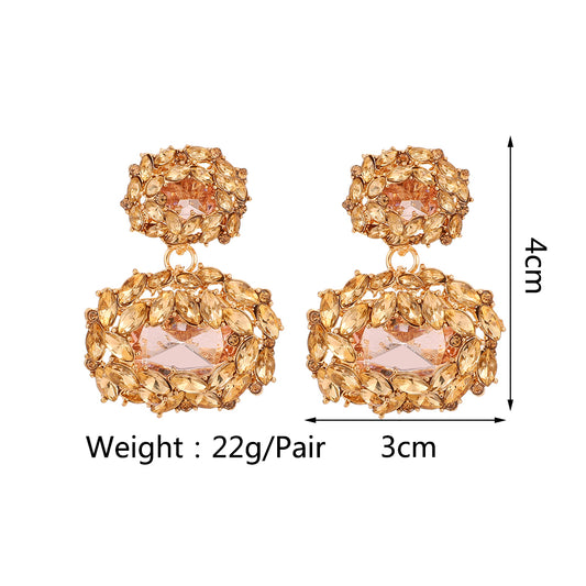 1 Pair Luxurious Punk Square Plating Inlay Zinc Alloy Rhinestones Gold Plated Dangling Earrings