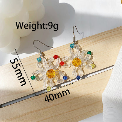 1 Pair Simple Style Classic Style Flower Patchwork Beaded Drop Earrings