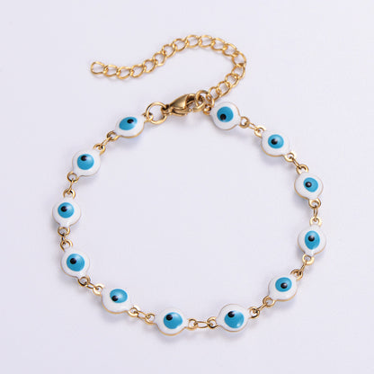 Classical Roman Style Devil's Eye Stainless Steel Epoxy Plating 18k Gold Plated Bracelets Necklace