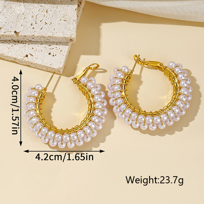 1 Pair Elegant Color Block Plating Inlay Copper Artificial Pearls 18k Gold Plated Hoop Earrings