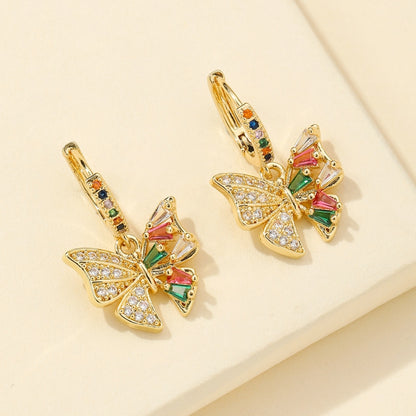 1 Pair Ig Style Sweet Butterfly Plating Inlay Copper Zircon Gold Plated Drop Earrings
