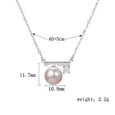 Elegant Solid Color Freshwater Pearl Sterling Silver Plating Inlay Diamond Silver Plated Pendant Necklace