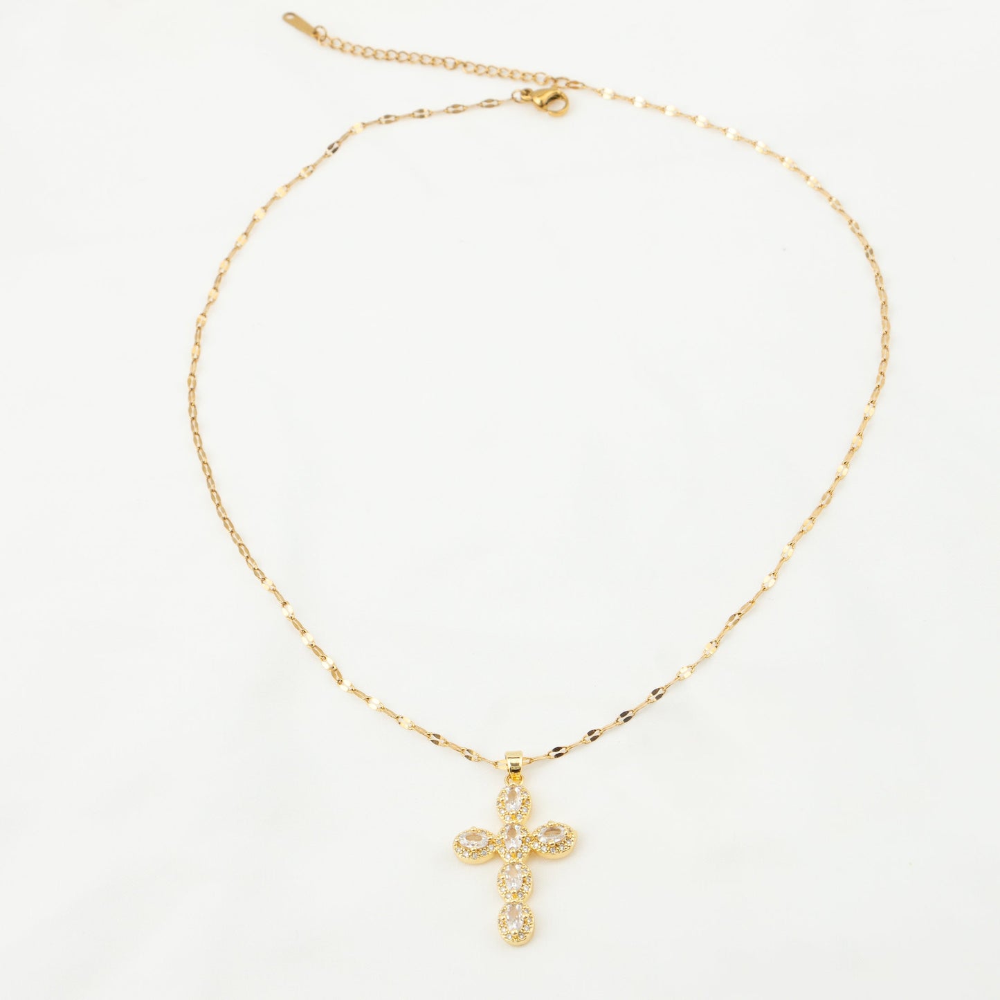 Vintage Style Geometric Cross Stainless Steel Plating Inlay Rhinestones Pearl Zircon 18k Gold Plated Pendant Necklace