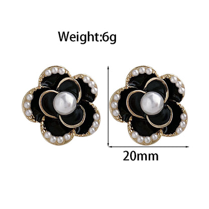 1 Pair Elegant Lady Flower Inlay Alloy Artificial Pearls Gold Plated Ear Studs